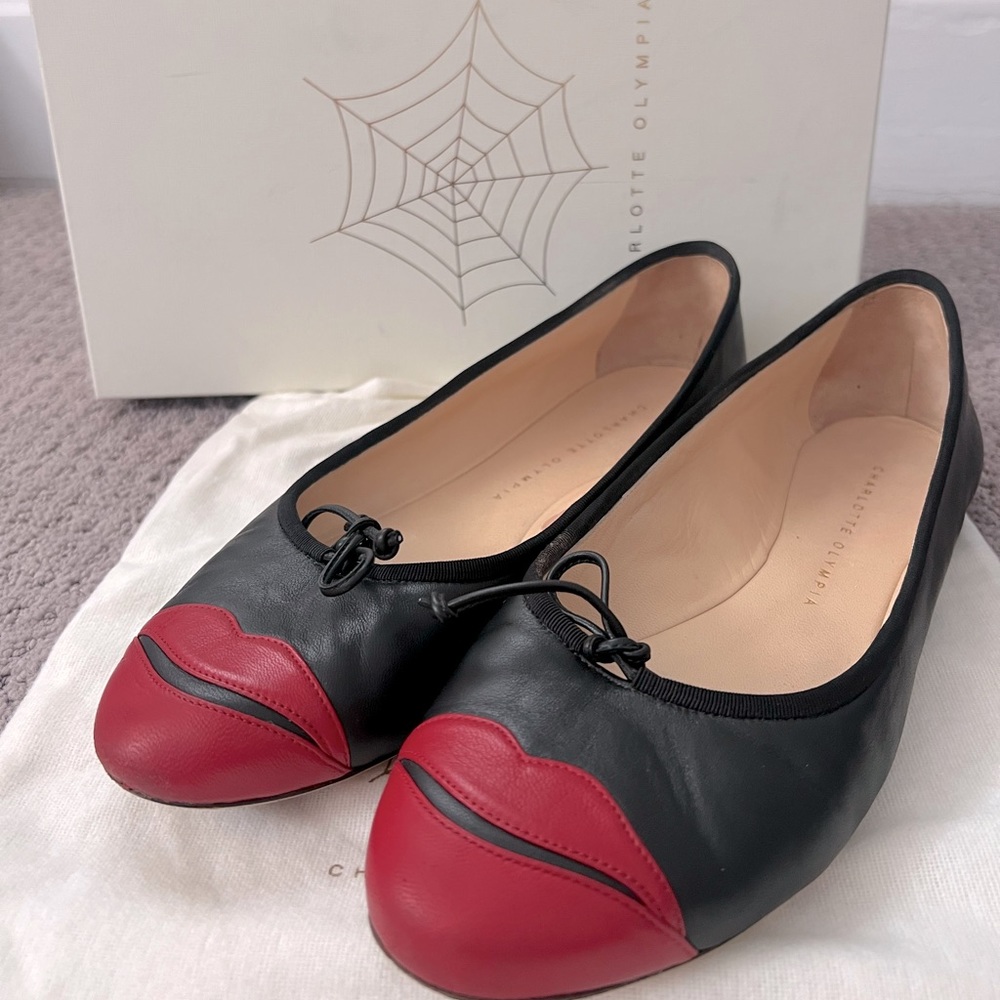 Charlotte Olympia Kiss Me Darcy leather flats WITH BOX AND DUST-BAG